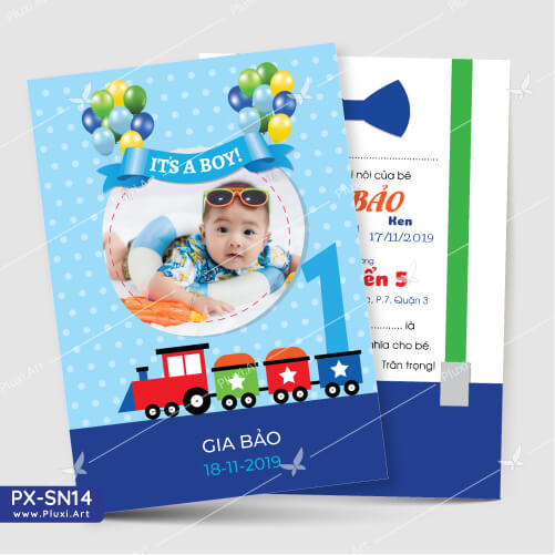 [4200đ/thiệp] Thiệp thôi nôi – sinh nhật bé trai Pluxi (PXSN014)
