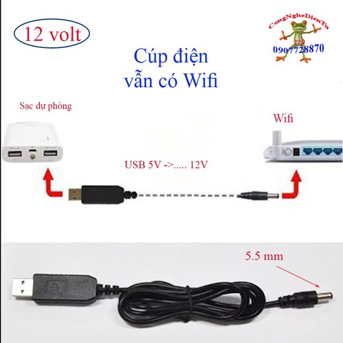 [HCM]Cáp chuyển đổi điện áp từ cổng USB 5V sang 12V - 14QT