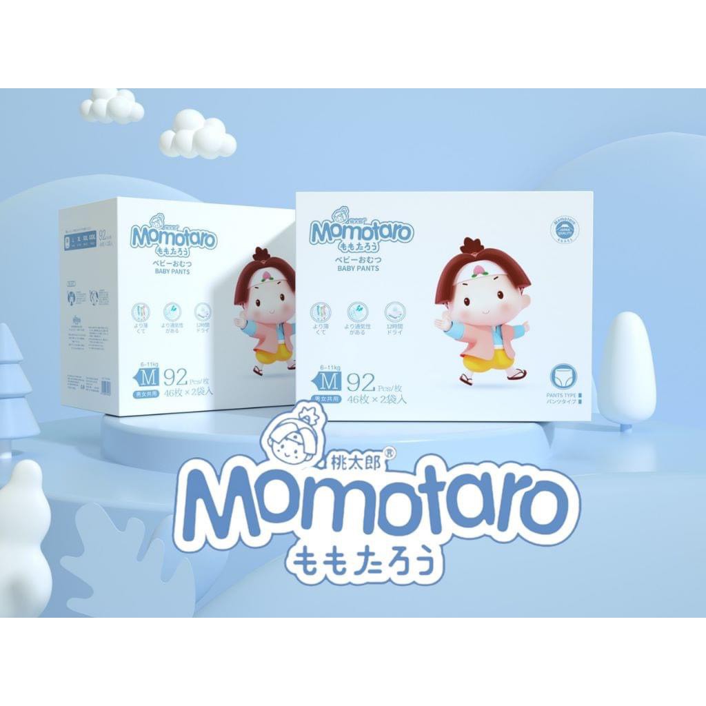 ( TẶNG 1 KHĂN GIẤY ƯỚT ) COMBO 2 BỊCH BỈM MOMOTARO ĐỦ SIZE DÁN QUẦN