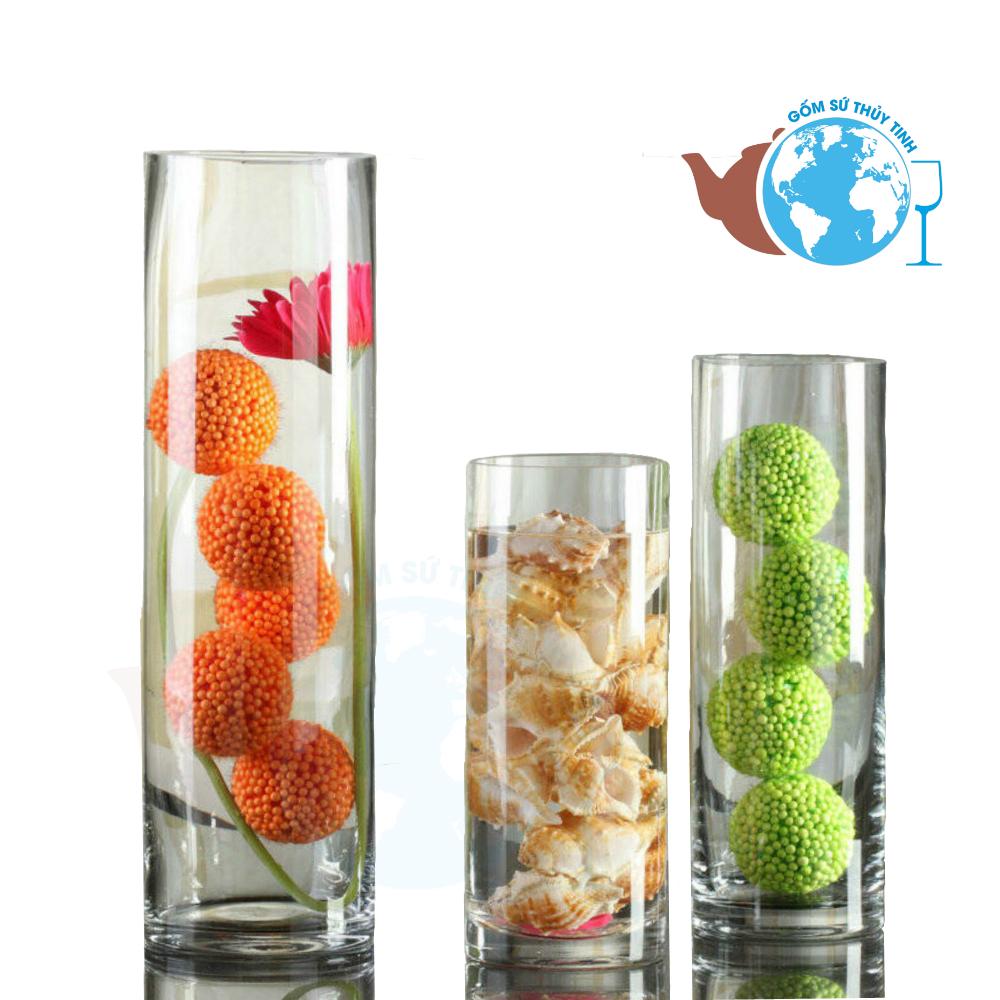 [HCM]Bình bông lọ hoa thủy tinh 12x30cm dạng trụ tròn cao 30cm