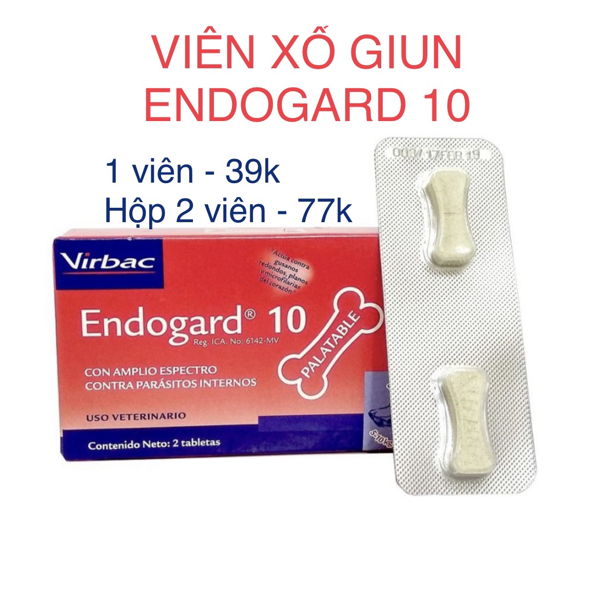 [Hộp 2 viên] Sổ Giun Cho Chó Endogard Virbac