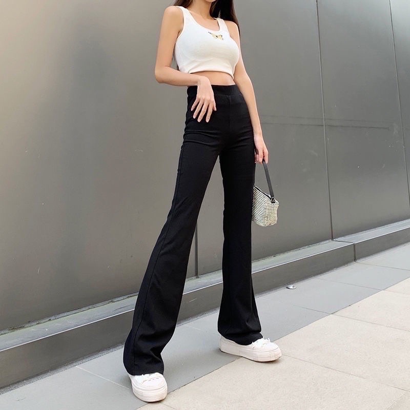 Quần ống loe - quần legging cạp cao tôn dáng chất cottong co dãn 4 chiều