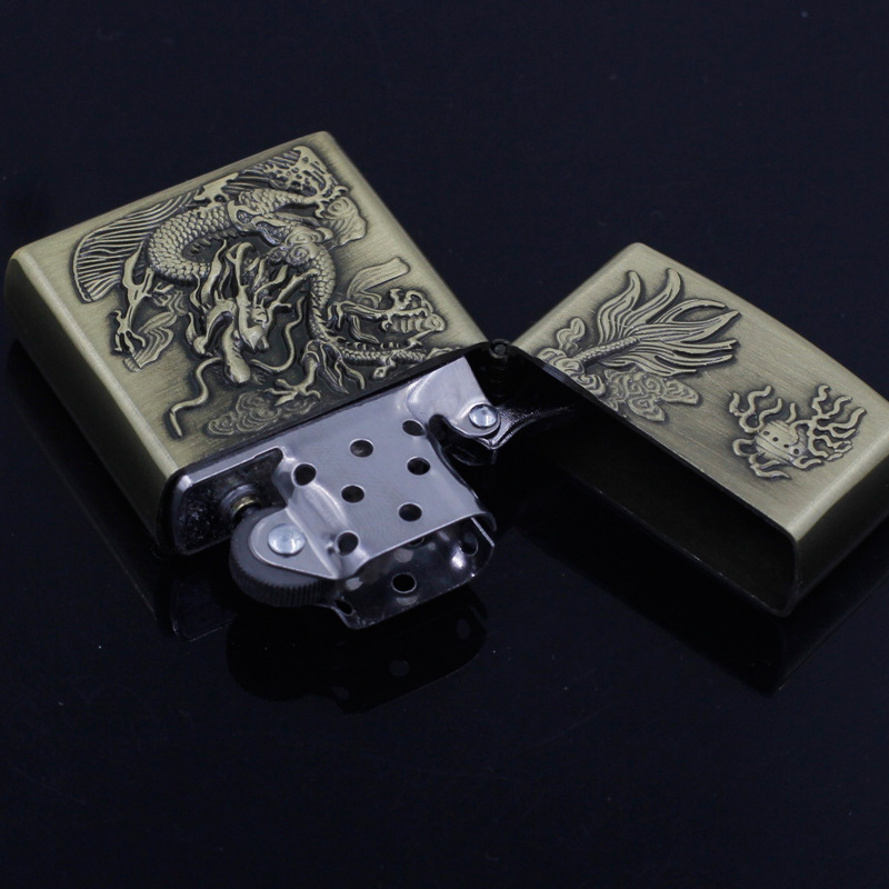 COMBO BẬT LỬA HỘP QUẸT ZIPPO HÌNH RỒNG ( 3 MÓN )