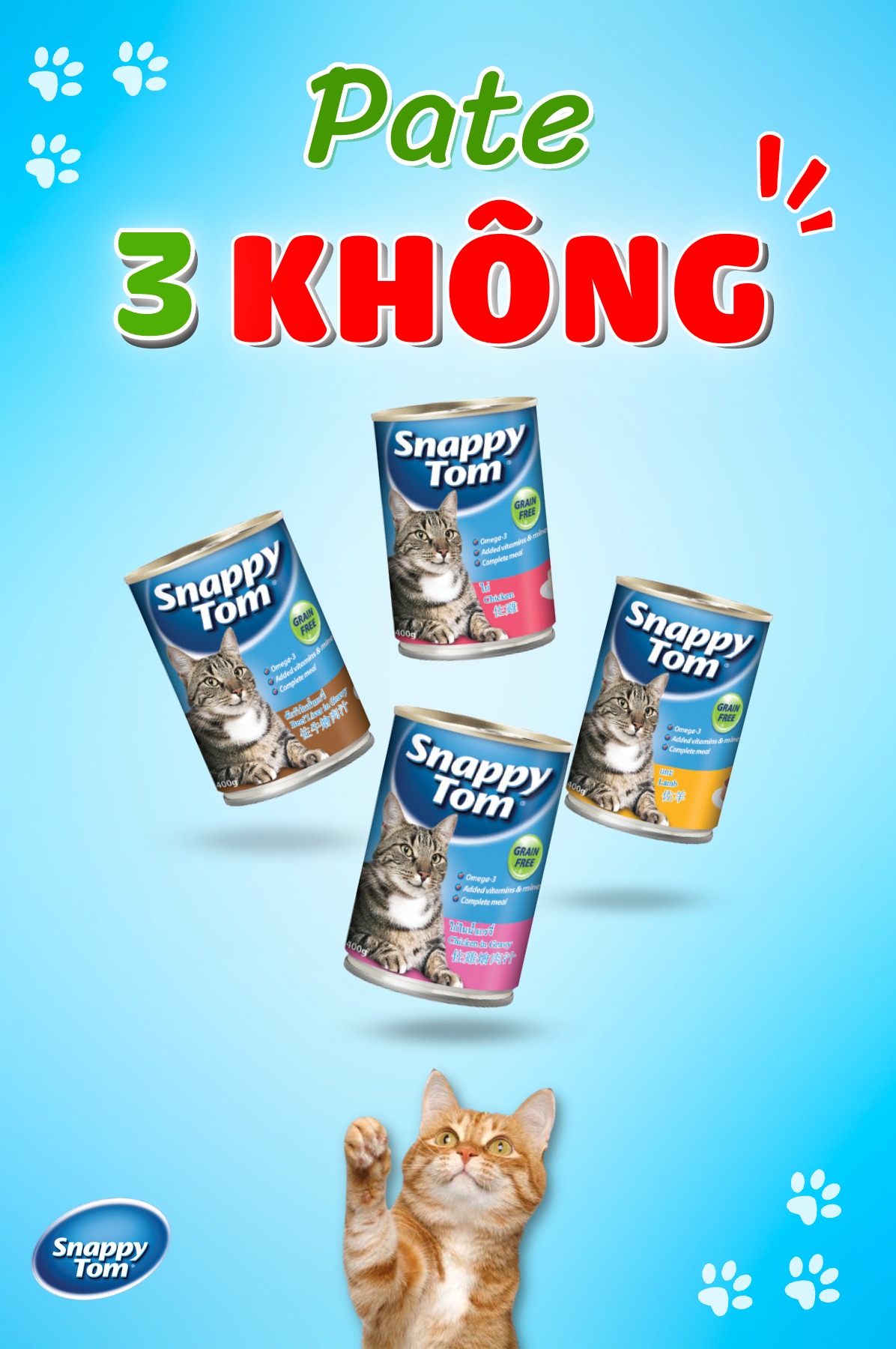 Pate Snappy Tom Grain Free cho mèo lon 400g