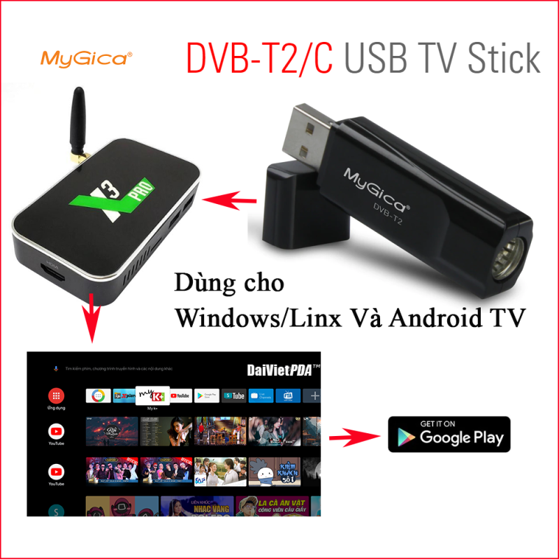 MyGica T230C USB DVB-T2 Cho Android TV , Windows , Linux
