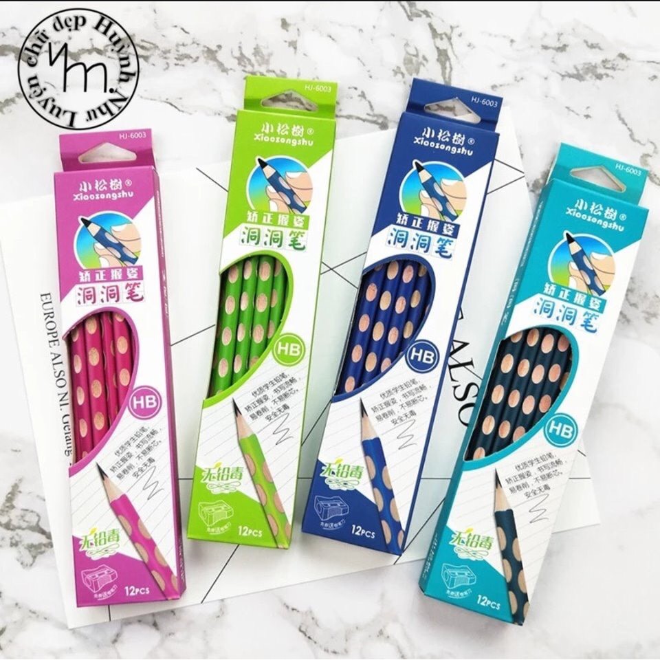 Bút chì 2B có rãnh định vị tay cầm cho bé - hộp 12 bút