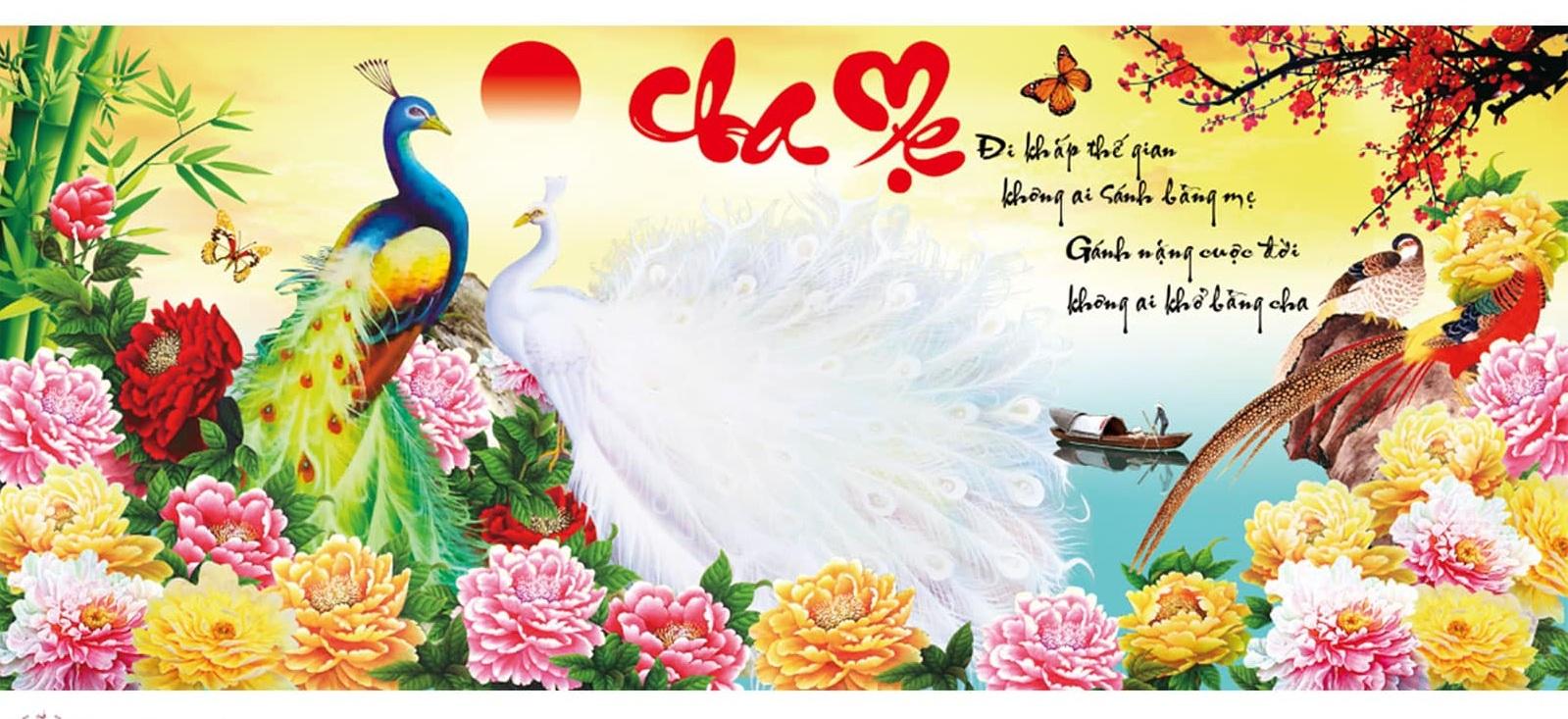 Tranh thêu chữ thập cha mẹ - lv3061