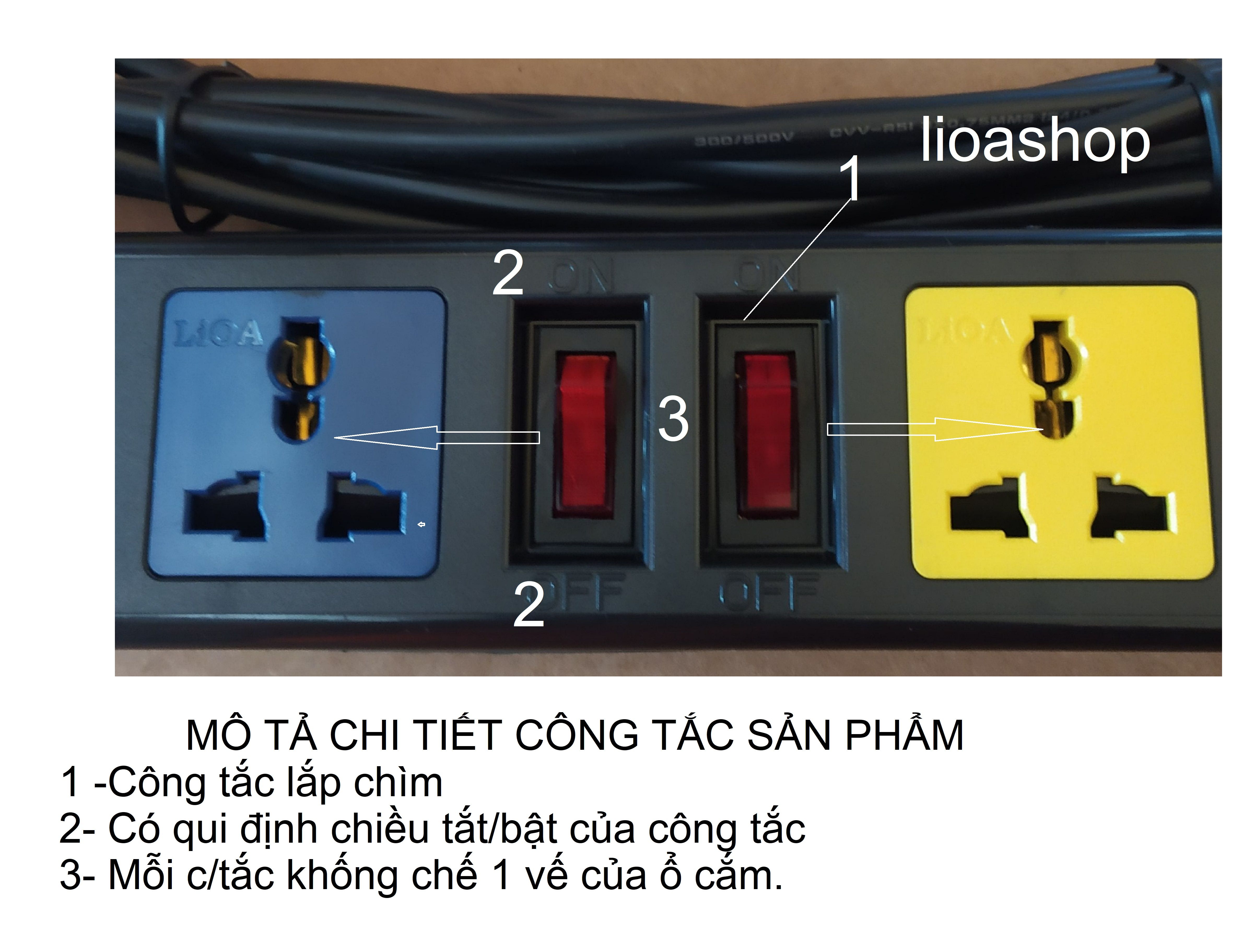 Ổ CẮM ĐIỆN LiOA  6 ĐA NĂNG CÓ DÂY TIẾP ĐẤT.