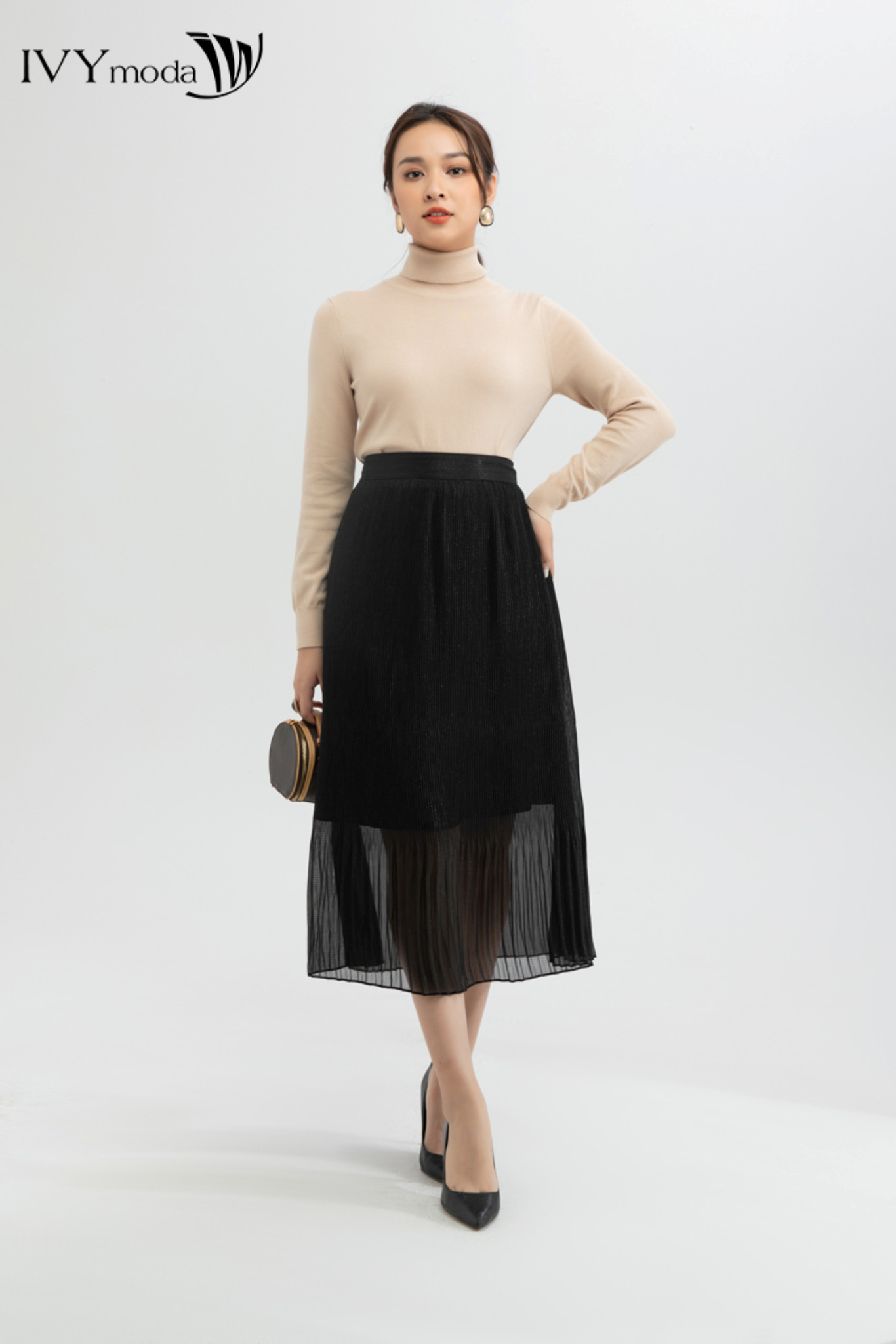 Áo len nữ dài tay cổ lọ dáng basic IVY moda MS 58P0075