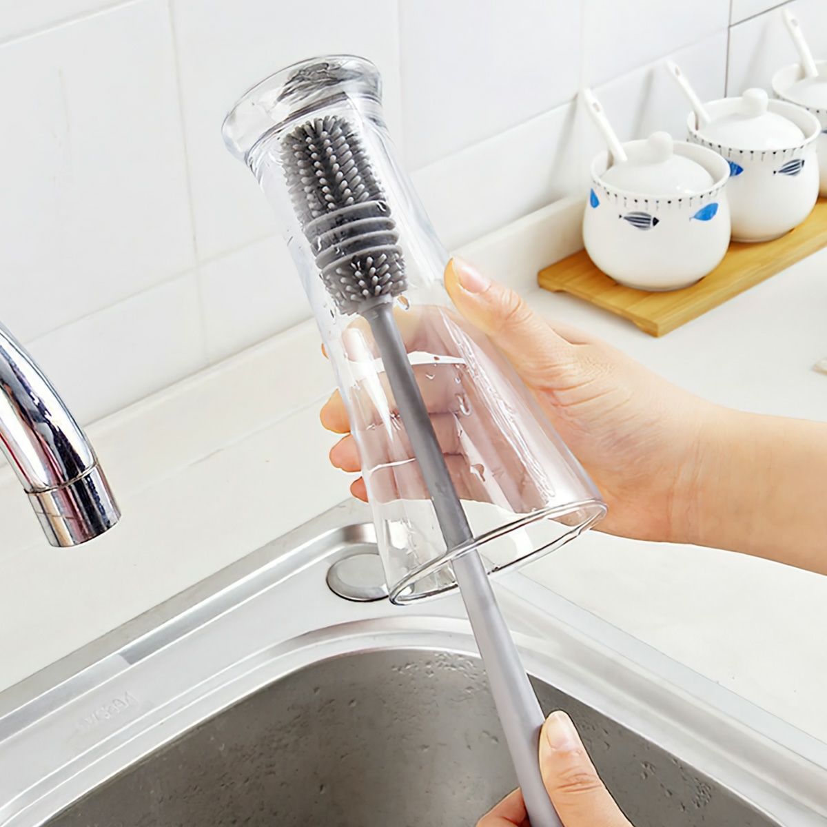 Cây Cọ Silicon Rửa Ly Cốc, Bình Sữa cốc cán cầm dài BIGBA