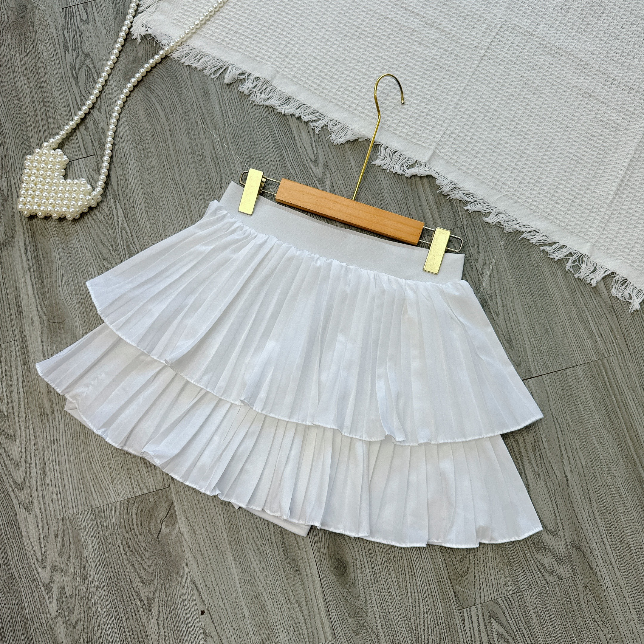 Chân váy xếp ly bigsize hai tầng lưng cạp cao, Chân váy dập ly chất liệu vải xoa mềm dập ly,CVDL