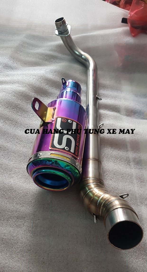 Pô SC tròn titan kèm cổ 2 khúc inox 304 cho xe Dream/ Wave/ Sirius/ Cup/ Axelo/ Elegant/ Jupiter/ Future