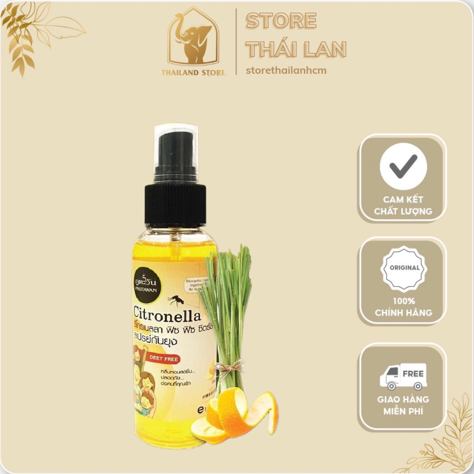 Tinh dầu xịt chống muỗi citronella citrus phutawan 100ml - thái lan