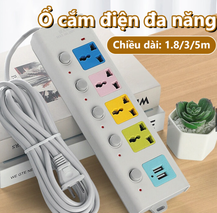 Ổ điện 4 ổ cắm 2 cổng usb dây dài 2m Con Voi