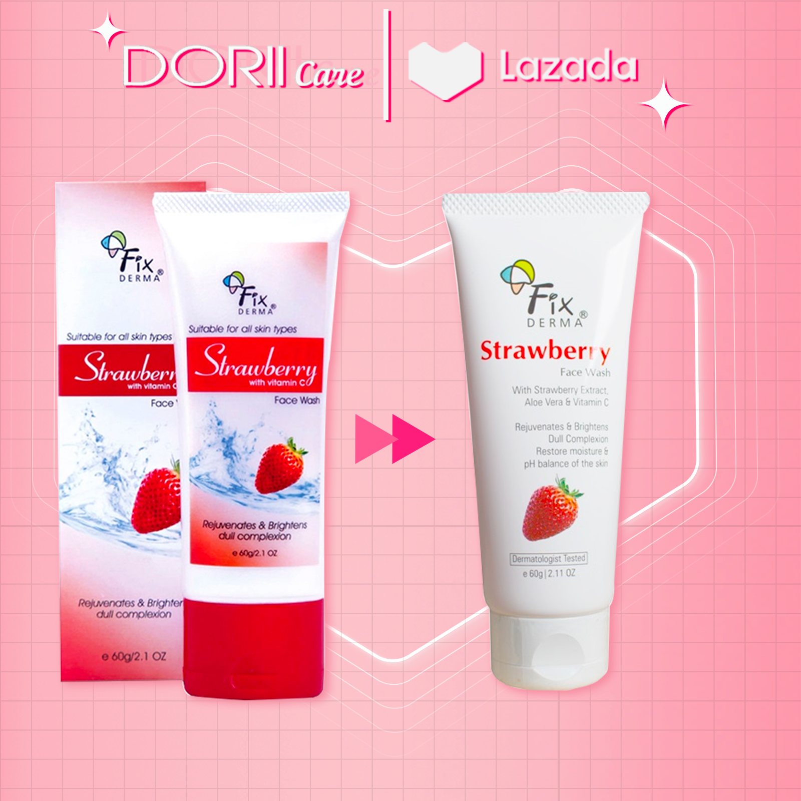 Sữa rửa mặt giảm mụn, giảm nhờn fixderma strawberry face wash 60g