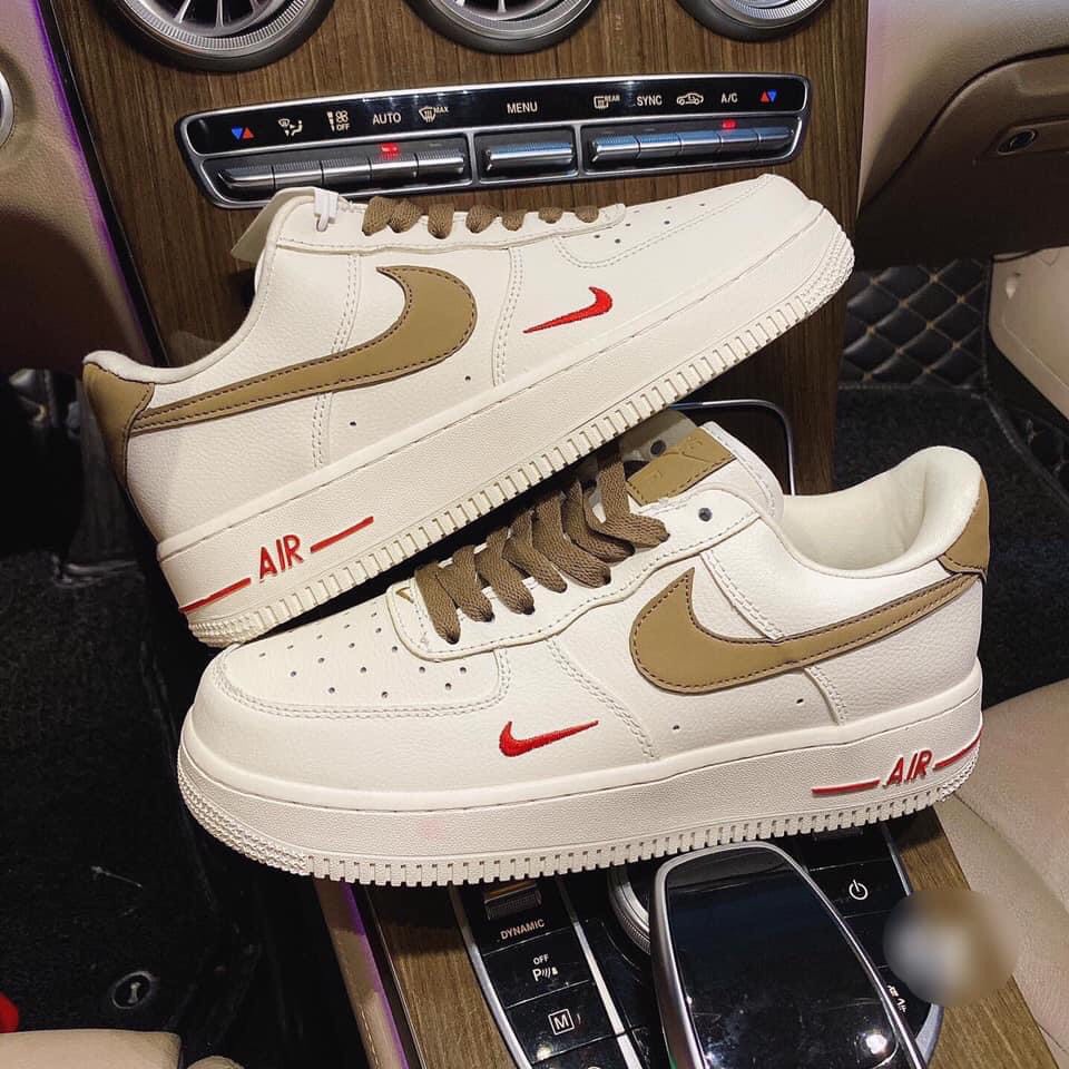 Giày thể thao nike  AF1 vệt nâu, Giày sneaker air force 1 low khâu độn đế 4cm full box bill