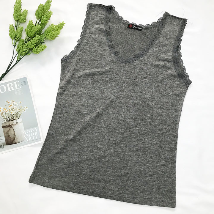 [HCM]Áo sát nách từ 43-50kg Thun Lụa Lạnh cổ tim viền ren Áo thun Nữ - AO16