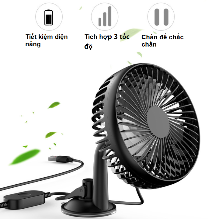 Quạt máy đơn mini trên ô tô, xe hơi gắn taplo và kính, Quạt mini đầu cắm USB gắn taplo và kính trên ô tô, xe hơi