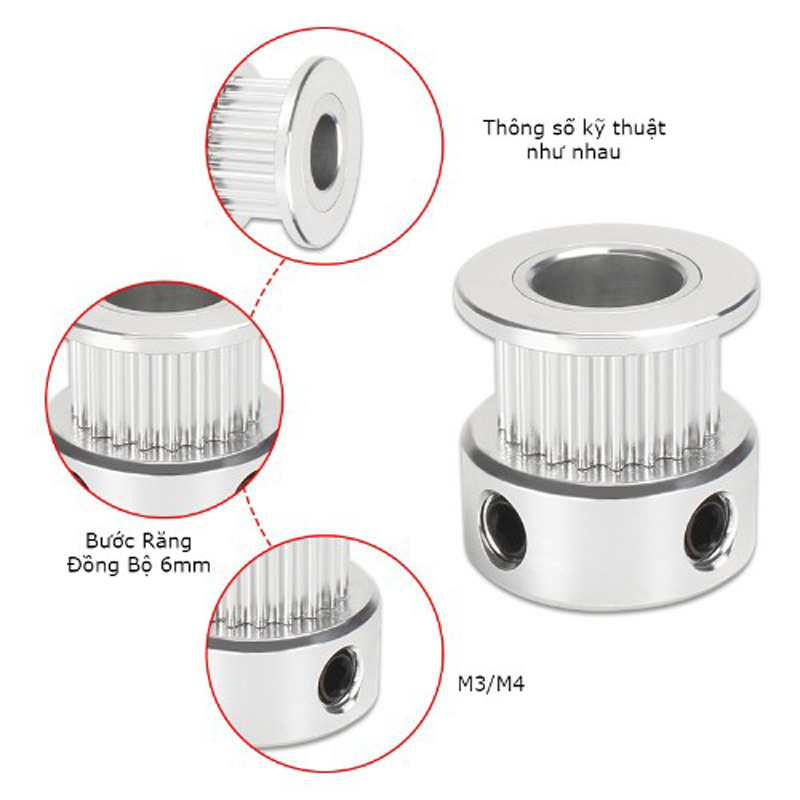 Puly bánh răng đồng bộ - ròng rọc truyền động dây curoa mini GT2 - MixASale