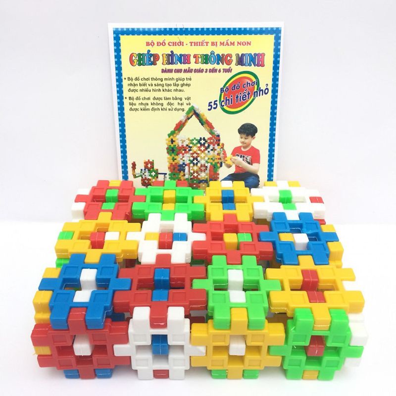 Bộ Xếp Hình 55 Chi Tiết Bé Kt 8×8 Cm