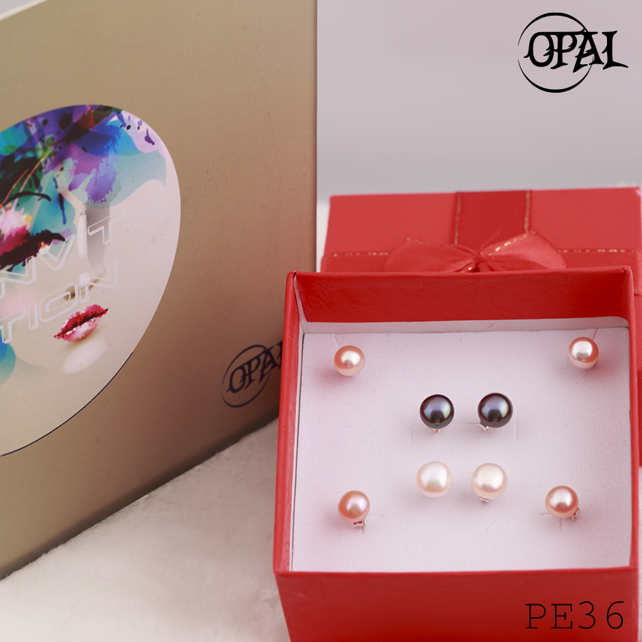 Set 4 hoa tai bạc đính ngọc trai opal