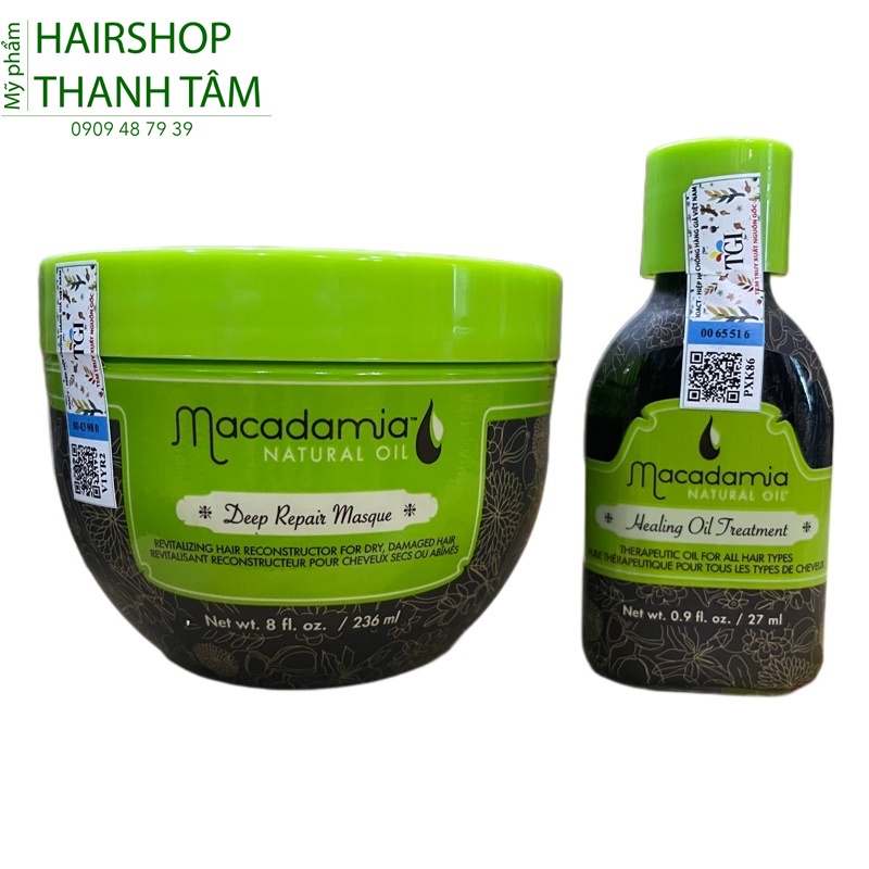 Combo tinh dầu Macadamia 27ml + Hấp Macadamia 236ml