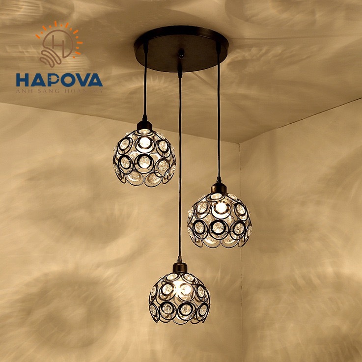 Bộ 3 đèn thả trần hapova hiki pha lê 6816/3 + tặng kèm bóng led as vàng