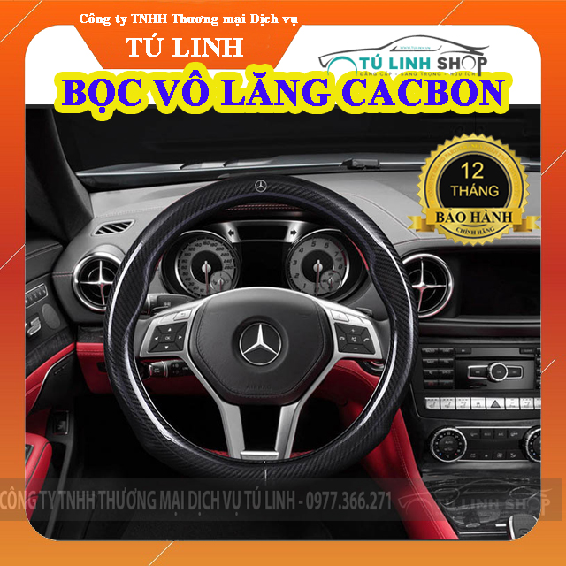 Bọc vô lăng Cacbon cao cấp gắn logo các hãng xe