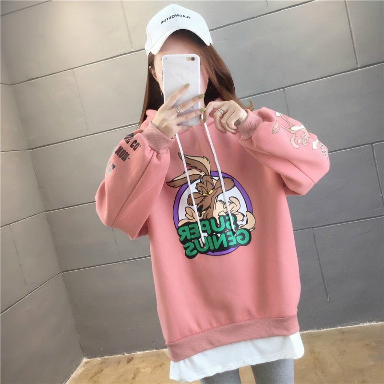 Áo hoodie nữ form rộng phủ mông-Chất vải nỉ thun mềm mại dày dặn in hình 3D siêu cá tính (phối nón)