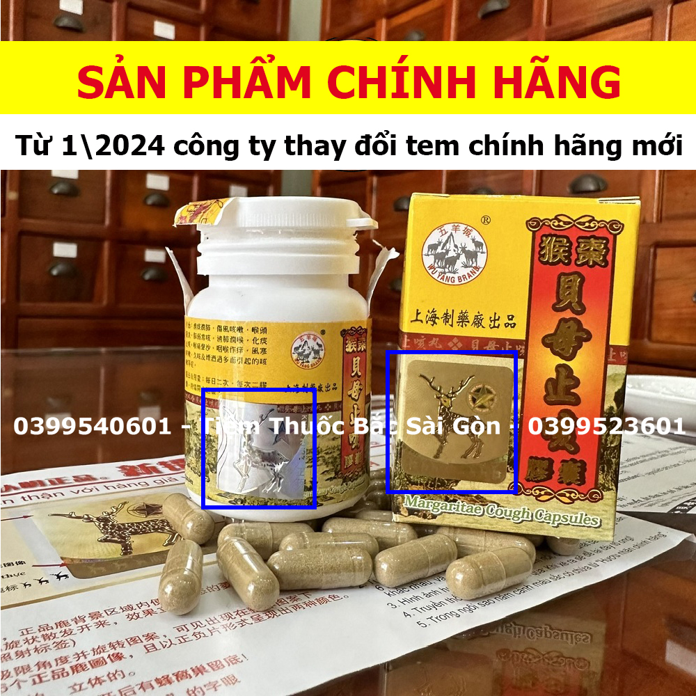 Ho Xuyên Bối Chỉ Khái CHÍNH HÃNG, TEM NAI NGÔI SAO - Margaritae Cough Capsules - Hộp 30 viên, Date mới