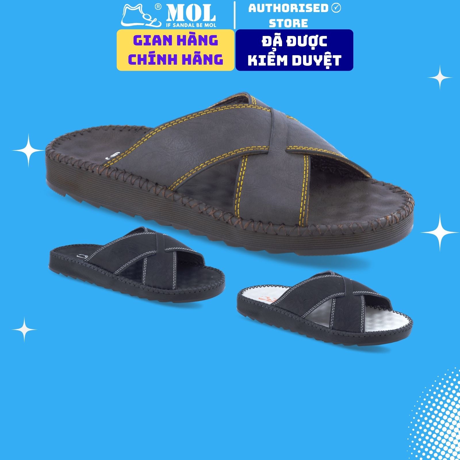 Dép nam quai chéo hiệu MOL da Bò HD4