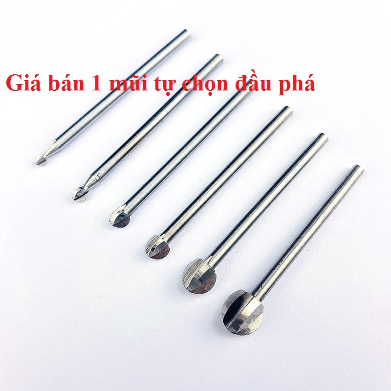 Mũi khắc phay gỗ cán 3mm hình quả đào tròn - mũi phá gỗ thô quả đào cán 3mm