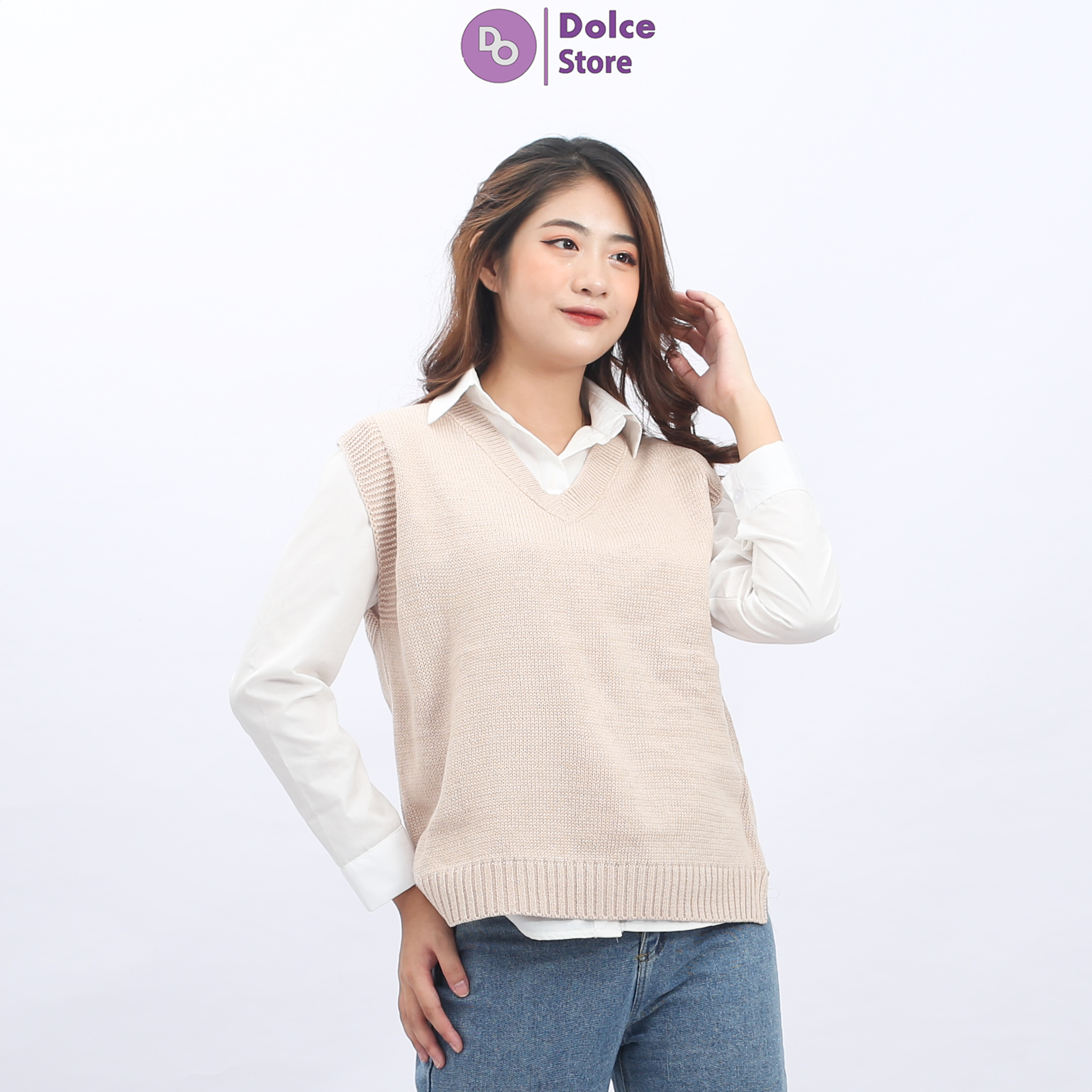 Áo gile len cổ tim xẻ 2 bên - Dolce