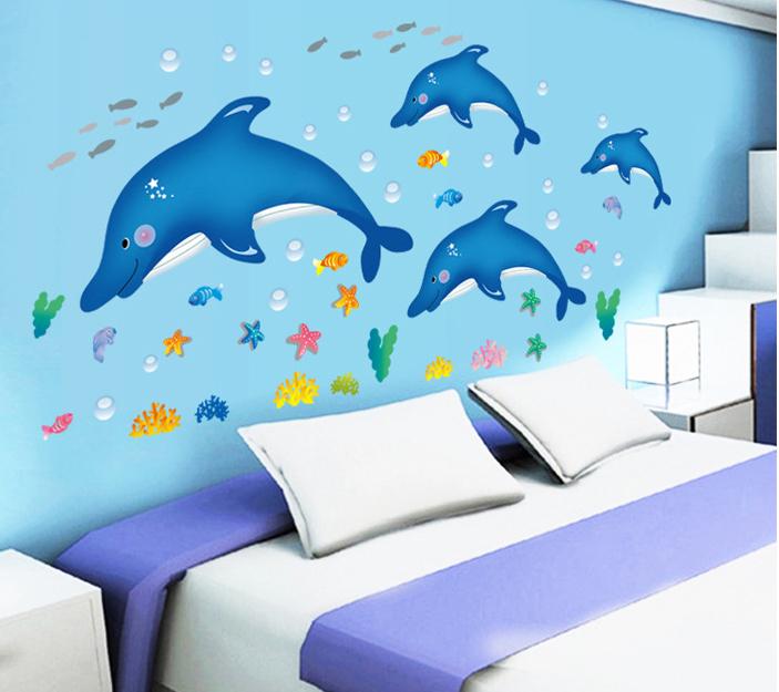 Decal dán tường Cá heo xanh- T137-kiddecals