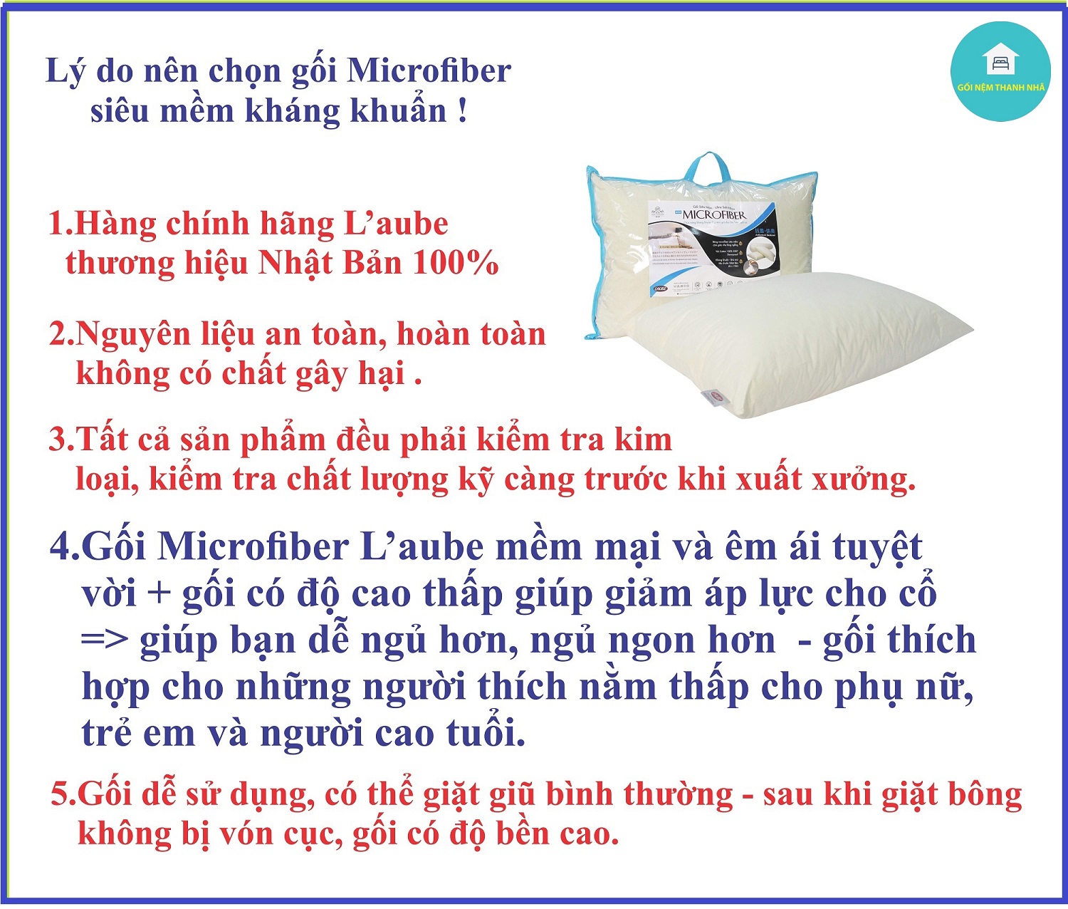 Gối ôm siêu mềm chuẩn khách sạn 35x100cm hiệu laube home