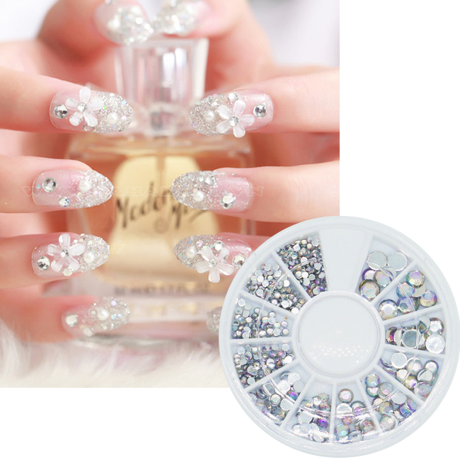 Various size of nail beaded stones, nail art decorations gel box display glass mobile phone shell manicure card making cheap price