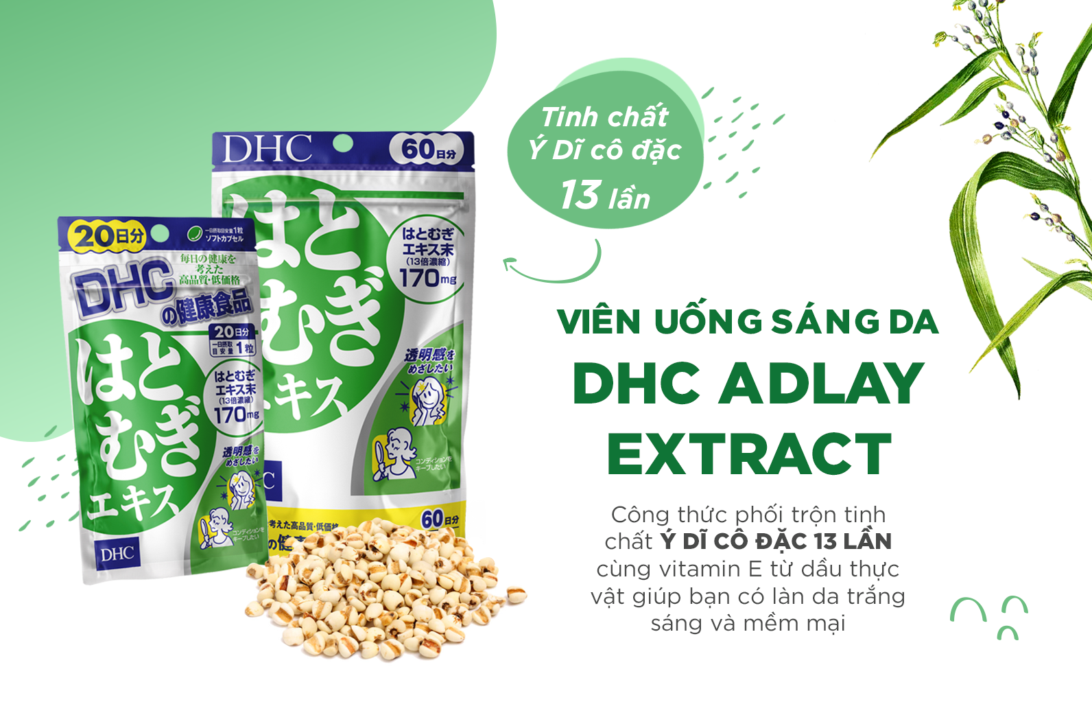 Viên uống sáng da DHC Adlay Extract 20 ngày
