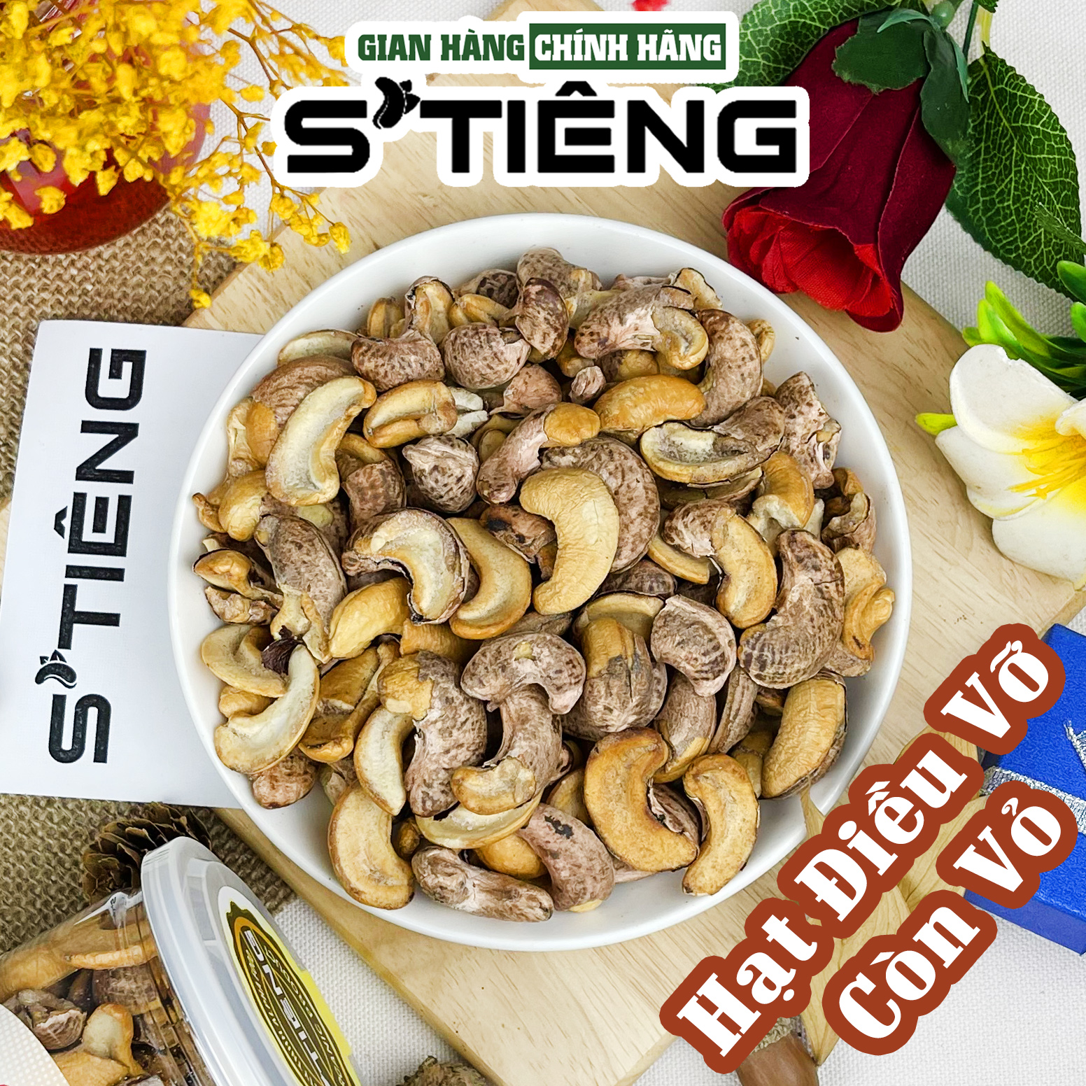 Hạt Điều Rang Muối STIENG Loại Bể Vở Còn Vỏ Lụa