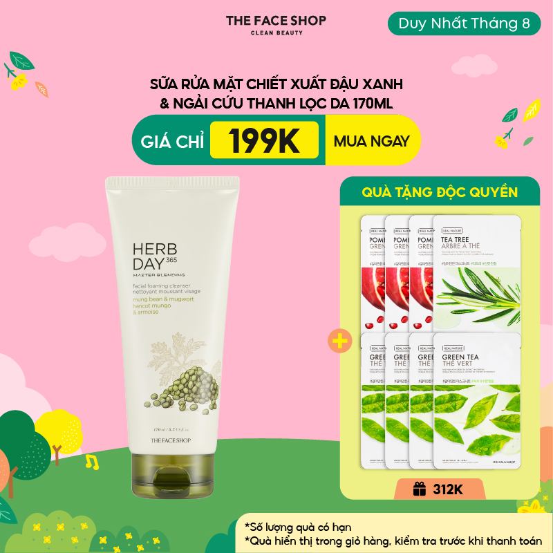 Sữa rửa mặt herb day 365 master blending facial foaming cleanser mung bean & mugwort 170ml