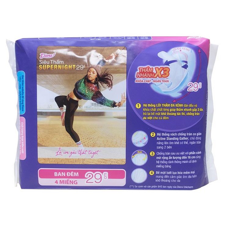 Băng Vệ Sinh Diana Siêu Thấm Supernight 29cm - 4 Miếng (Che tên sản phẩm khi giao hàng)