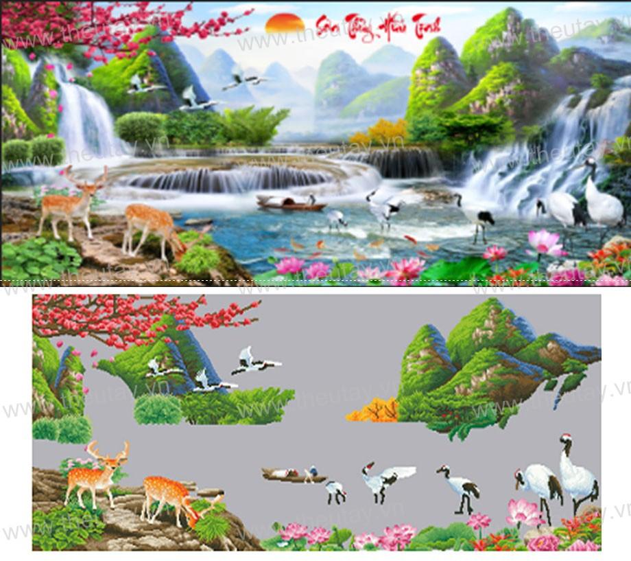 [HCM]Tranh Đính Đá Kim Cương ABC Sơn Thuỷ Hữu Tình LV033 KT: 120x55 Cm - Chất liệu an toàn và thân thiện với môi trường