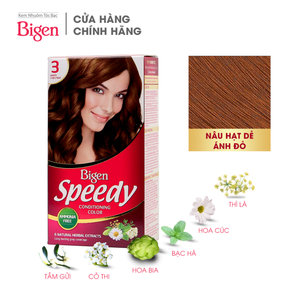 Thuốc nhuộm dưỡng tóc phủ bạc thảo dược Bigen Speedy Thương hiệu Nhật Bản 80ml dạng kem - Nâu Hạt Dẻ Ánh Đỏ 3 nhập khẩu