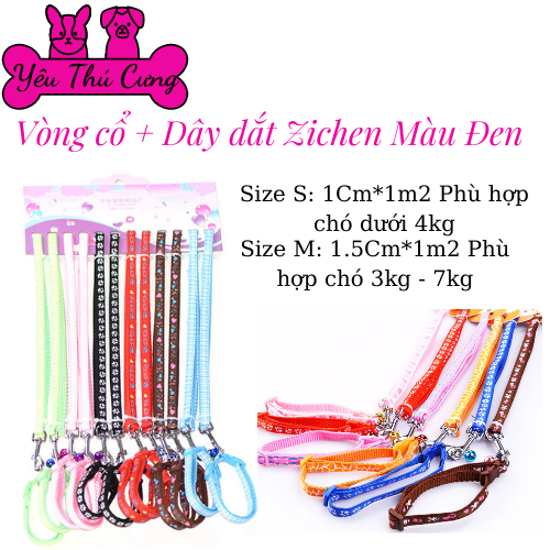 Vòng cổ + dây dắt zichen có gắn chuông cho chó, mèo- yêu thú cưng shop