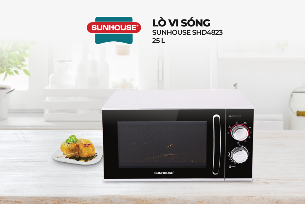Lò vi sóng 25L SUNHOUSE SHD4823 đa chức năng hâm nóng, nướng - Điều chỉnh nhiệt độ & hẹn giờ linh hoạt - Công suất 1400W - Hàng chính hãng - Hình ảnh 5