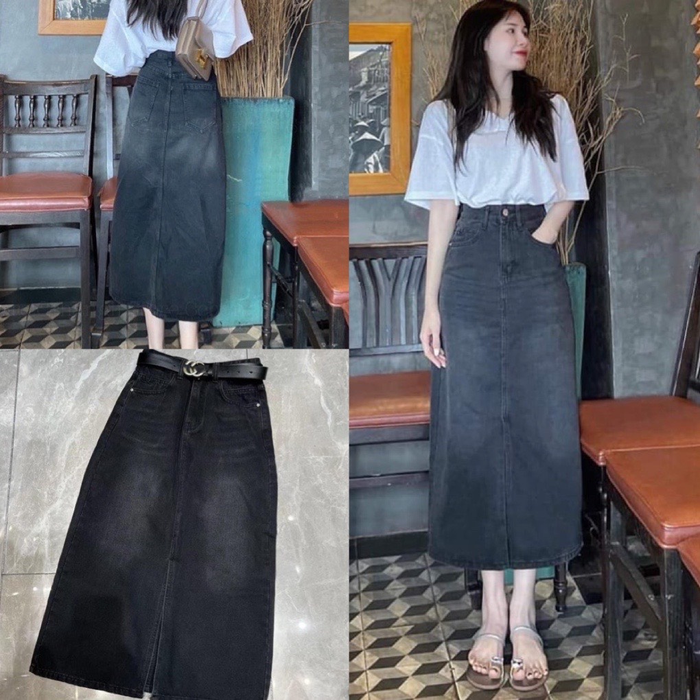 Chân váy jean dài cạp cao , váy jean dáng dài đuôi cá thanh lịch( có  bigsize)( Có Sẵn-Giao ngay) | Shopee Việt Nam