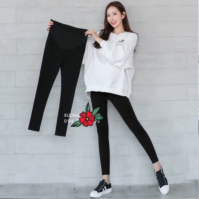 Quần dài bầu, Quần Legging bầu có chun chỉnh, chất zip đẹp