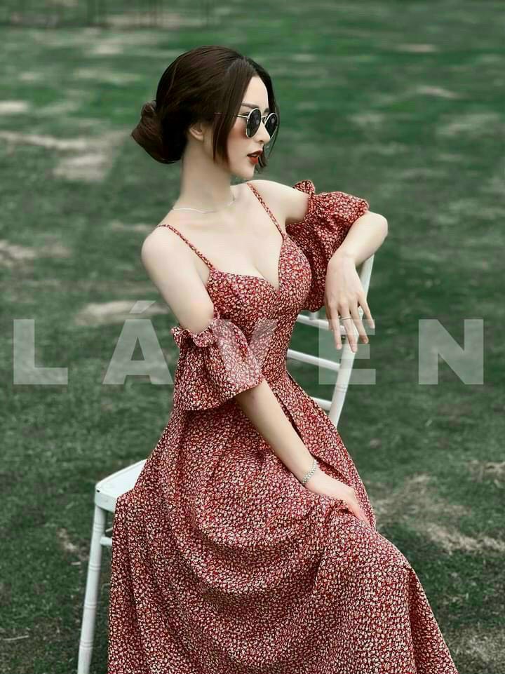 Đầm maxi lụa hoa hai dây có mút ngực kiểu đầm maxi tiểu thư chất lụa dày dặn mịn da thời trang thiết kế LANCHI