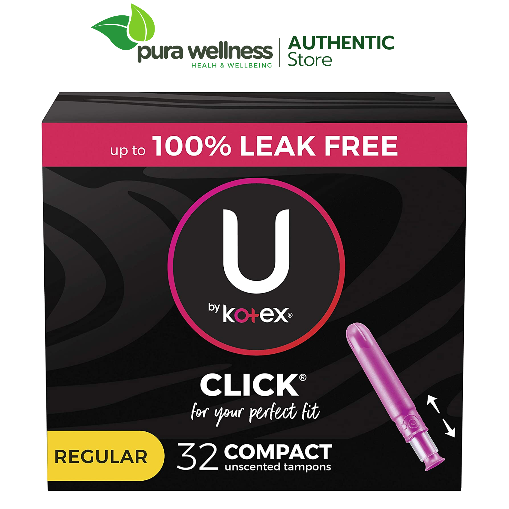 Kotex Click Compact Tampons - Regular - Tampon siêu thấm không mùi có cán đẩy 32 cái