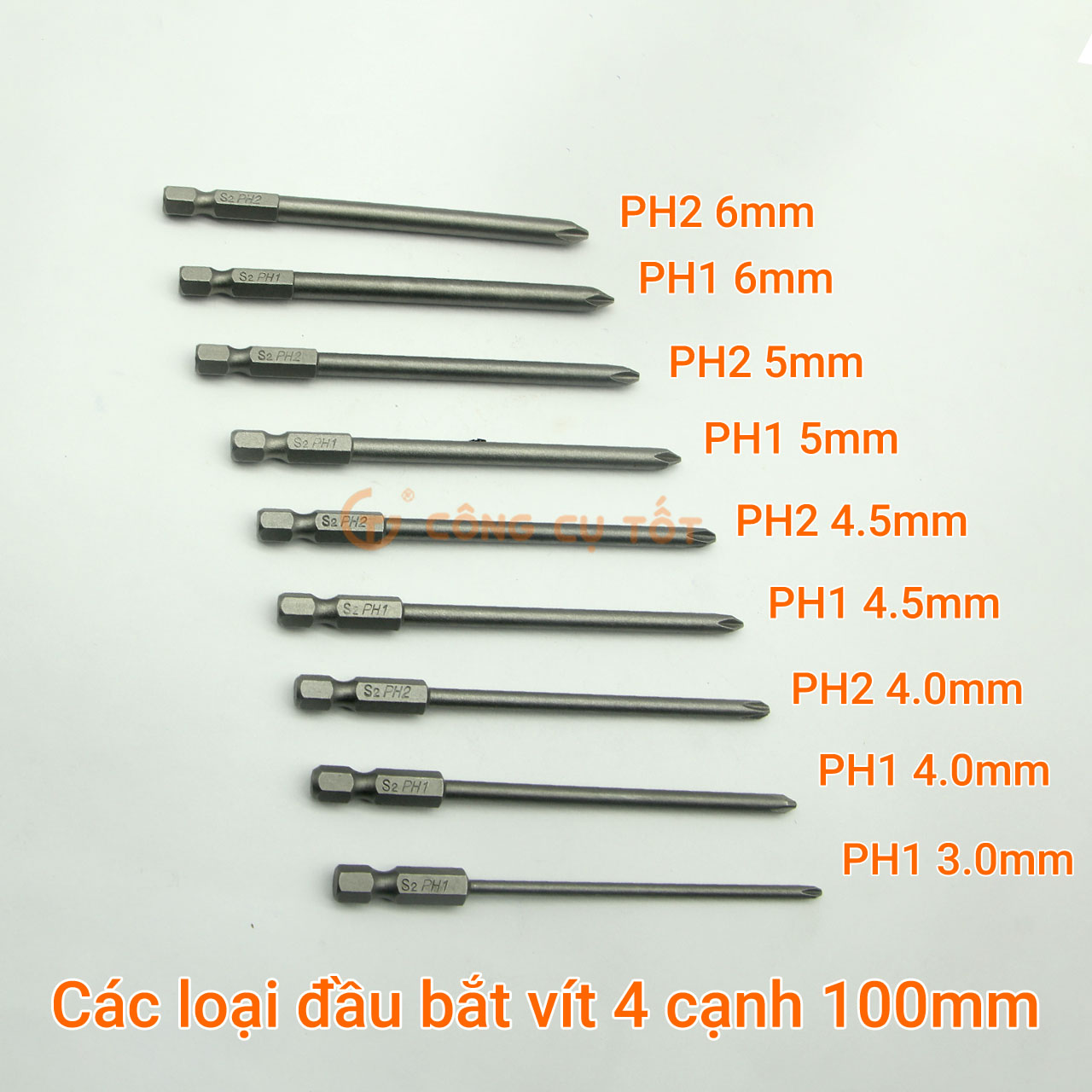Đầu bắt vít 4 cạnh PH2 chuôi lục size tùy chọn