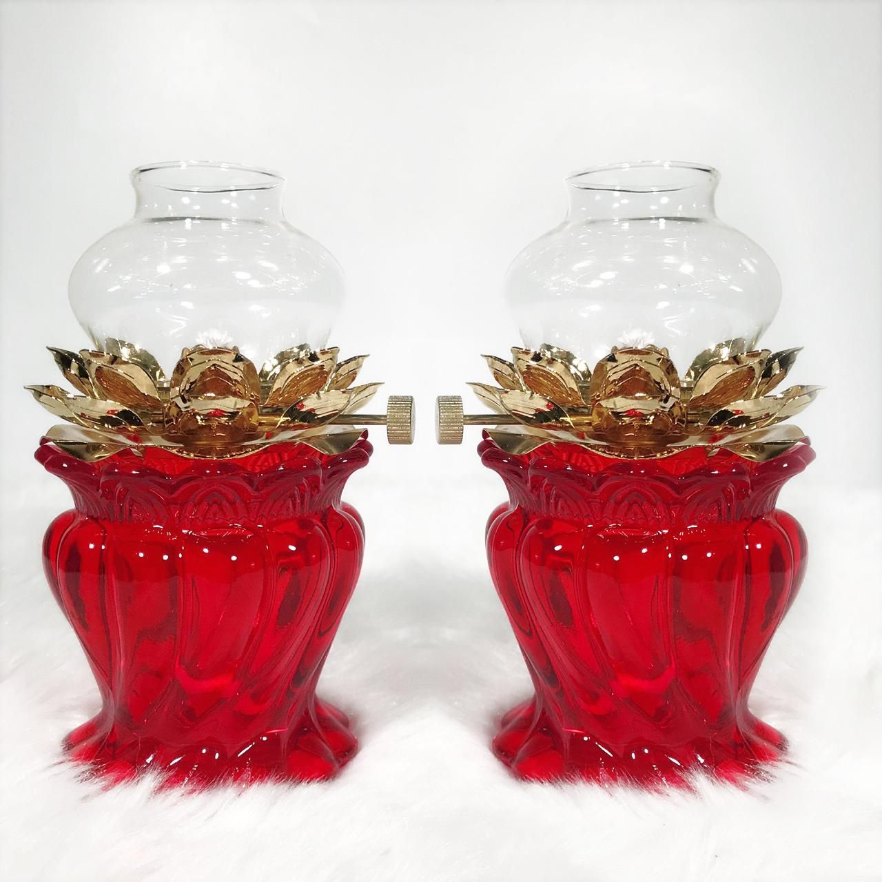 Cặp đèn thờ thủy tinh thắp dầu Cát Tường - đèn thờ thắp dầu Cát Tường